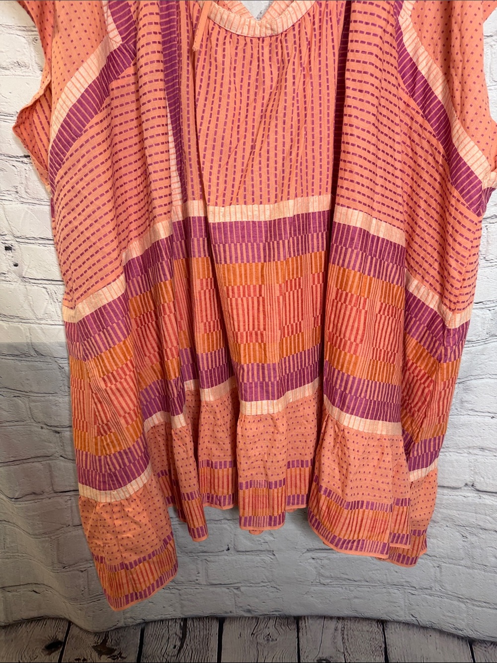 Free People Peach & Pink Striped V-Neck Over Sized Caftan Tunic Dress Size Large - Picture 11 of 12